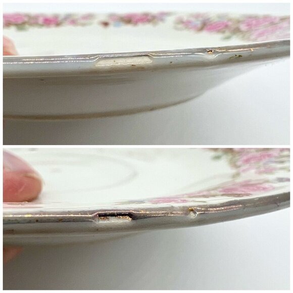 Vintage Floral China Saucer Plate Pink Roses Gold Rim - Picture 10 of 10